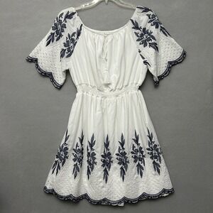 Kindred Dress Women's 2X White Embroidered A-Line Elastic Waist Resort Cruise